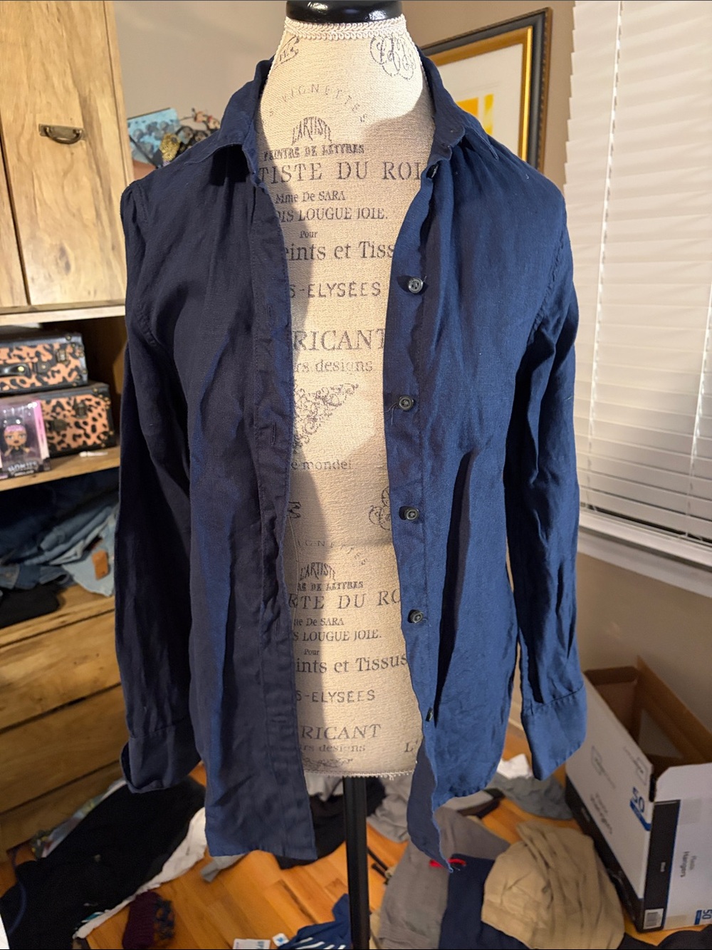J Crew Navy Button-Front Linen Lightweight Shirt - 2